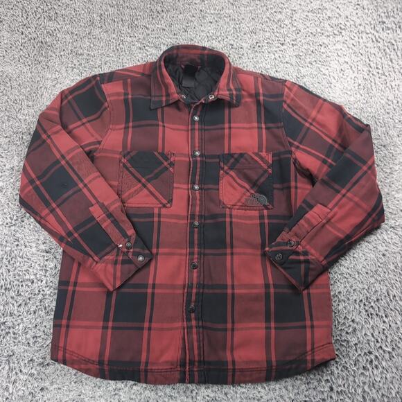 The North Face Jacket Men Large Red Black Plaid Flannel Shacket Snap Chore - Picture 1 of 6